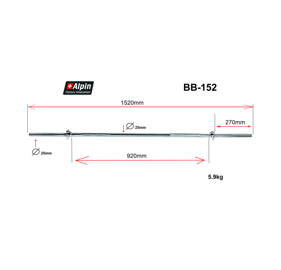 Гриф для штанги Alpin BB-152, диаметр 25мм, длина 152см - фото1