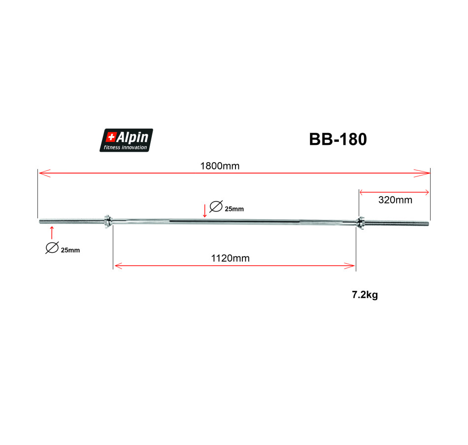 Гриф для штанги Alpin BB-180, диаметр 25мм, длина 180см - фото1