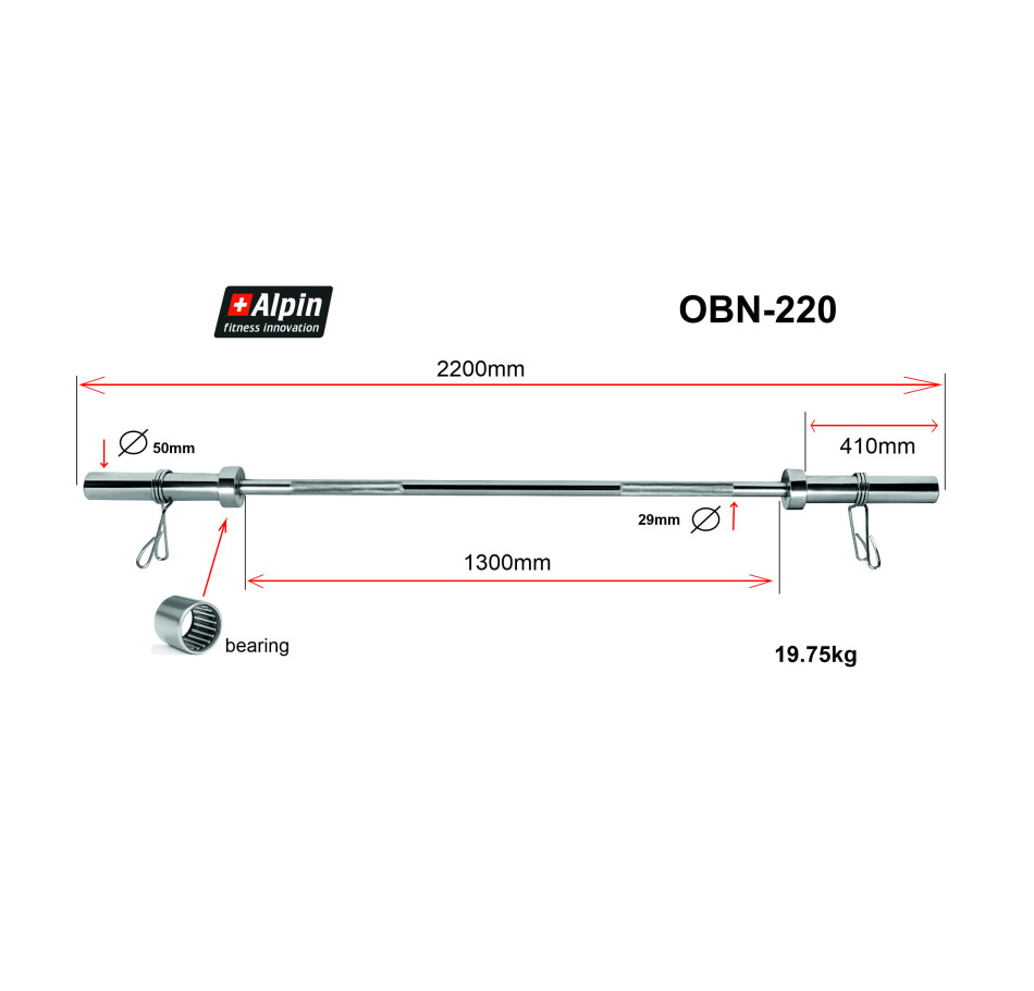 Гриф для штанги Alpin OBN-220, диаметр 50мм, длина 220см - фото1