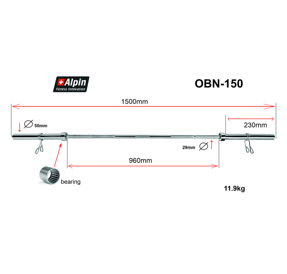 Гриф для штанги Alpin OBN-150, диаметр 50мм, длина 150см - фото1