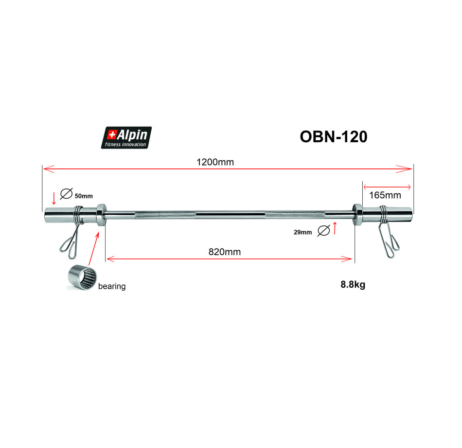 Гриф для штанги Alpin OBN-120, диаметр 50мм, длина 120см - фото1